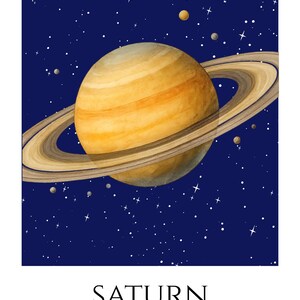 Saturn Planet Print, Solar System Nursery Wall Art, A4 or A3 Unframed image 3