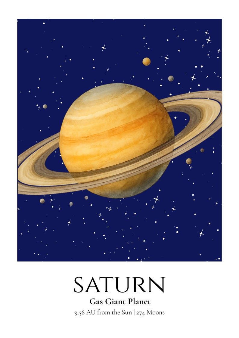 Saturn Planet Print, Solar System Nursery Wall Art, A4 or A3 Unframed image 3