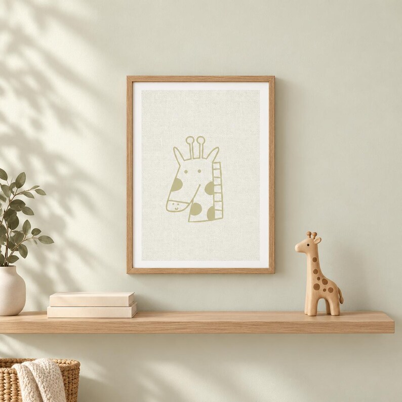 Giraffe Nursery Print, Minimalist Safari Animal Wall Art, A4 Unframed image 1