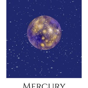 Mercury Planet Print, Solar System Nursery Wall Art, A4 or A3 Unframed afbeelding 3