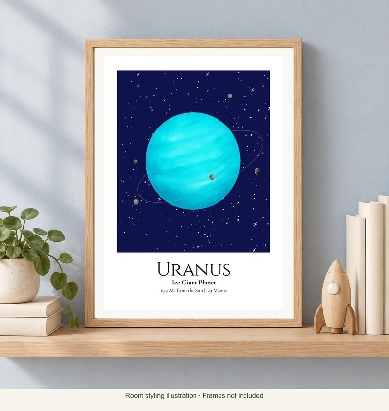 Uranus Planet Print, Solar System Nursery Wall Art, A4 or A3 Unframed afbeelding 2