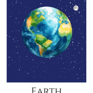 Earth Planet Print, Solar System Nursery Wall Art, A4 or A3 Unframed afbeelding 3