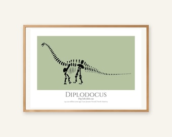 Diplodocus Dinosaur Print, A4 or A3 Unframed Nursery Wall Art