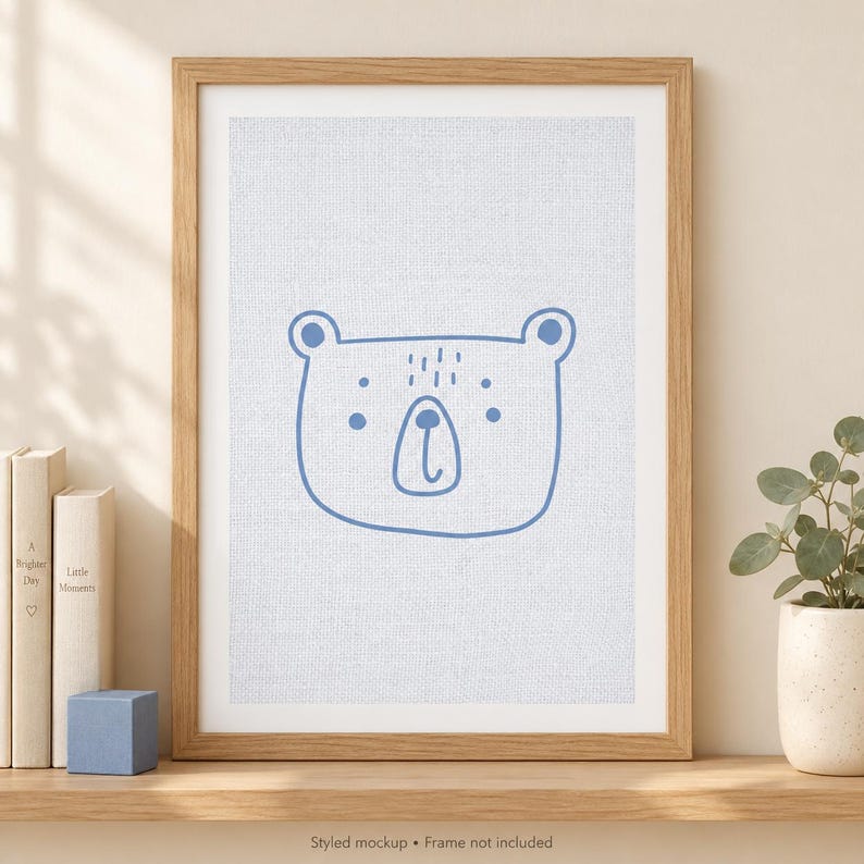 Blue Bear Nursery Print, Minimalist Animal Wall Art, A4 Unframed image 2