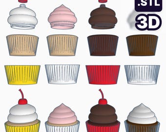 美味しそうなほどリアルな3Dカップケーキキット - 4ピース - 組み合わせ自由 - 秘密のコンパートメント付き - STLファイル