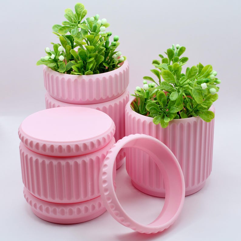 Stackables Modular Container Set - 8 Pieces - Matte Finish - Original Design - 3D Printed Pink