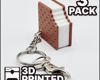 Ice Cream Sandwich Keychain (3 pack) - 3D Printed Classic Design with Lobster Claw Clasp