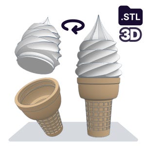 Deliciously Realistic Ice Cream Cone - 3D Printer STL File - Original Design - Fits Tea-Light Candle