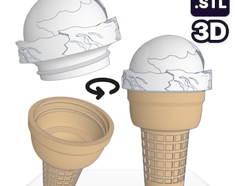 美味しくリアルなアイスクリームコーンスクープ - 3DプリンターSTLファイル - オリジナルデザイン - モジュラー