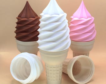 美味しそうなほどリアルなアイスクリームコーン - 3Dプリンター用STLファイル - ティーライト対応 - 2サイズ展開