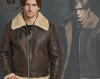 Brown B3 Leather Aviator Jacket for Men | Shearling Sheepskin