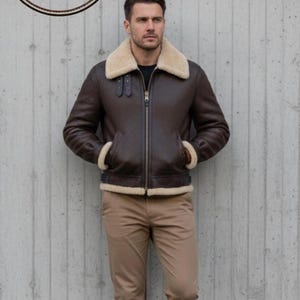 Men&#39;s B3 Brown Leather Aviator Jacket | Shearling Sheepskin Bomber