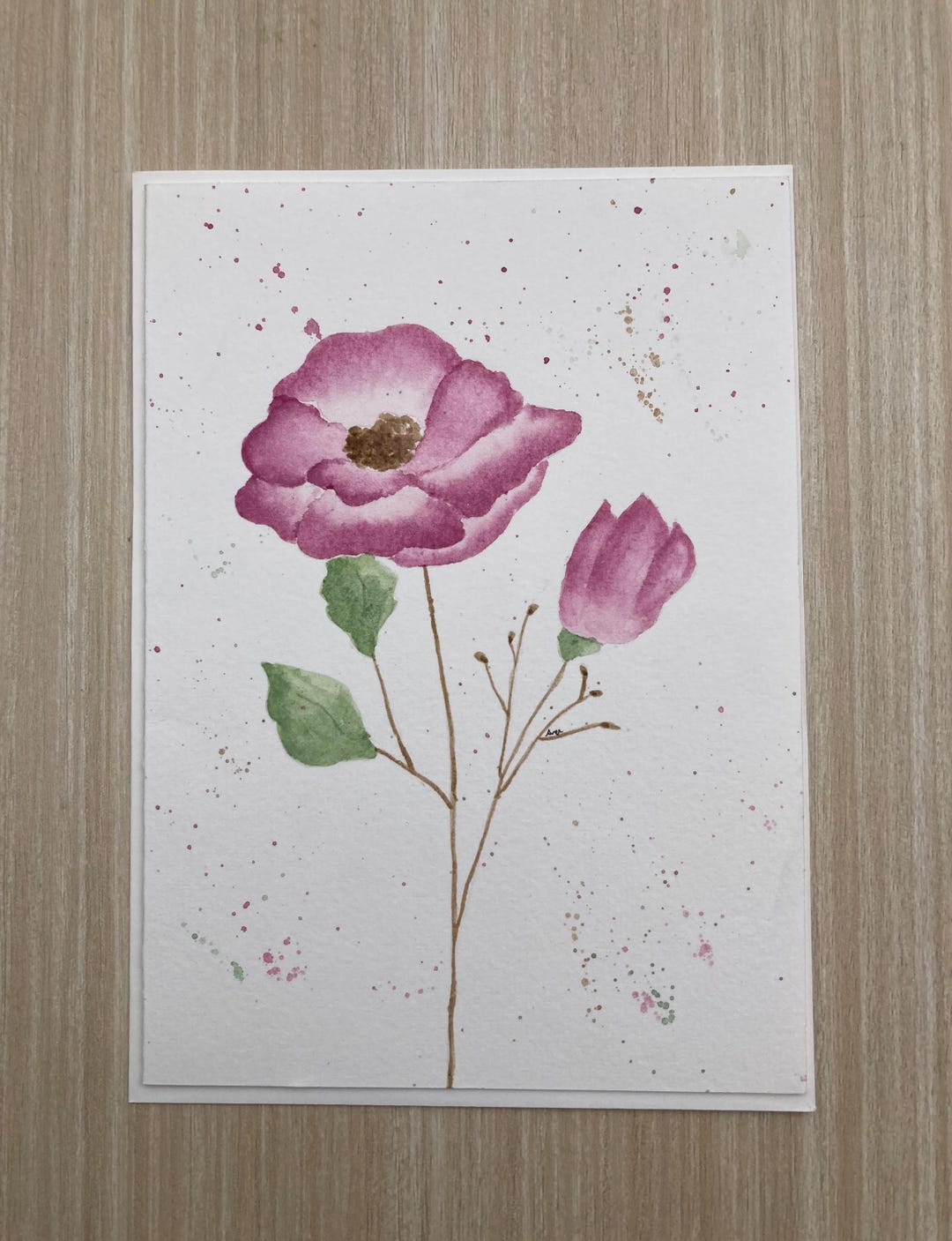 Hand Painted Pink Rose Card, Blank Inside (5x7) - Etsy