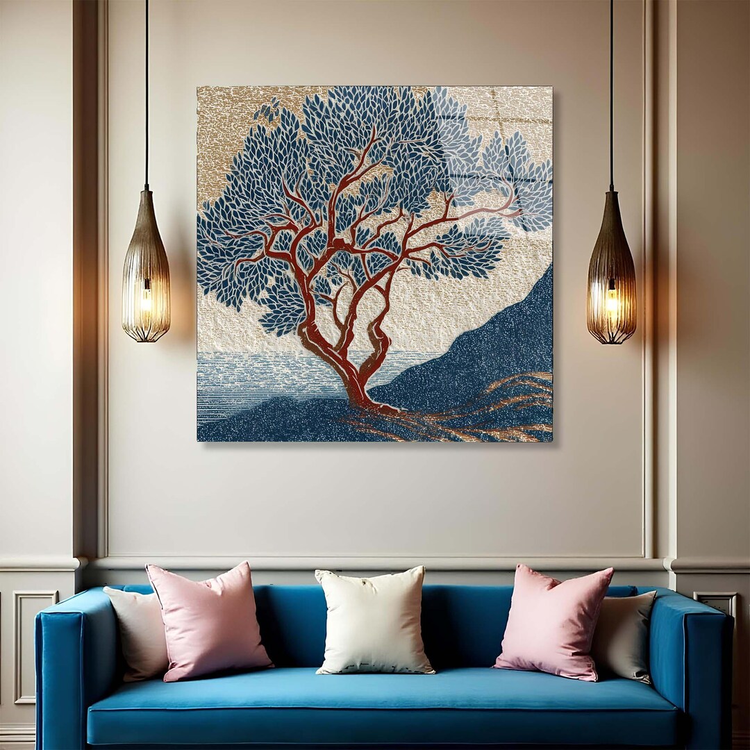 Olive Tree Wall Art, Tempered Glass Wall Art, Modern Mediterranean ...