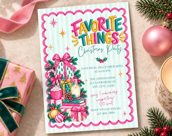 Favorite Things Christmas Party Invitation, Editable Canva Template (Digital Download)