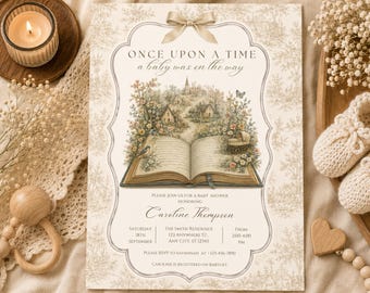 Storybook Baby Shower Invitation, Once Upon A Time Theme, Editable Canva Template (Digital Download)