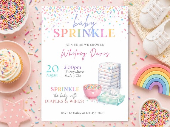 Baby Sprinkle Invite Diapers and Wipes, Gender Neutral Baby Shower Invite Template, Editable Sprinkle Invitation, Instant Download