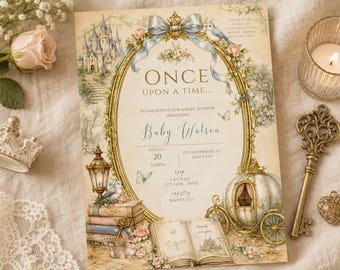 Invitation pour une fête prénatale sur le thème « Il était une fois », invitation de princesse de conte de fées (téléchargement numérique)