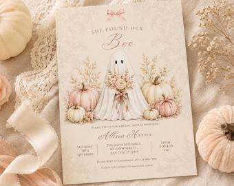 She Found Her Boo Bridal Shower Invitation, Ghost Pumpkin Fall Wedding Shower (Digital Download)