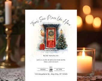 Holiday Housewarming Invitation • Christmas New Home Party Invite • Editable Canva Template • Printable & Mobile Size