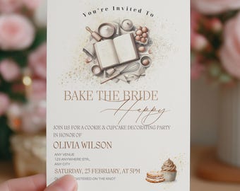 Backen Sie der Braut glückliche Brautparty-Einladung | Bearbeitbare Canva Vorlage | Back-Thema | Printable & Mobile Digital Download