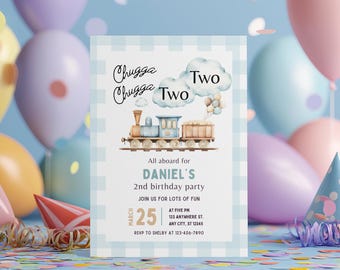 Train 2nd Birthday Invitation | Chugga Two (Printable & Mobile Digital Download)