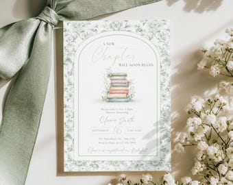 Ein neues Kapitel Babyparty einladen Gender Neutral | Buch Thema Babyparty Einladung | Bearbeitbare Canva Vorlage | Printable & Handy einladen