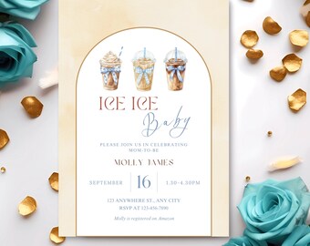 Eis Eis Baby Jungen-Dusche einladen • Eiskaffee-Babyparty-Einladung • Bearbeitbare Canva-Vorlage • Druckbare & mobile digitaler Download