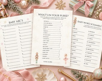 Sugar Plum Baby Shower Games Bundle, Nutcracker, Printable Baby ABCs, Purse Game & Word Scramble