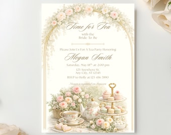 Zeit für Tee Brautparty-Einladung | Teeparty Braut zum einladen | Floral Tee Brautdusche | Druckbare & bearbeitbare Canva Einladung