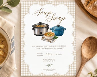 Soup Swap Invitation, Cozy Fall Potluck Party, Editable Canva Template (Digital Download)