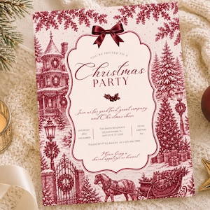 Vintage viktoriansk julfestinbjudan, röd jultoile