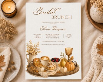 Invitation pour un brunch de mariage d'automne, modèle pour une fête prénuptiale d'automne, invitation Canva modifiable (téléchargement numérique)