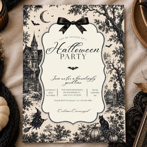 Halloween Party Invitation Template, Editable Halloween Invite, Costume Party Invite, Vintage Gothic Canva Template