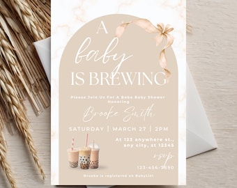 Ein Baby braut Babypartyeinladung | Boba Tee Baby einladen | Bearbeitbare Canva Vorlage | Printable & Mobile Digital Download