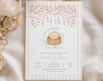 Ein kleiner Knödel ist unterwegs Babyparty-Einladung | Bearbeitbare Canva Vorlage | Printable & Handy | Digitaler Download einladen
