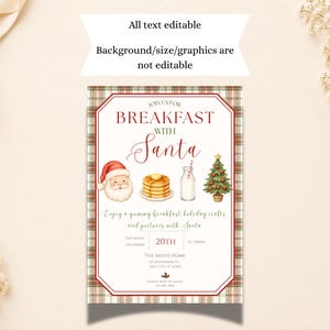 Mall för frukost med jultomten, julinbjudan i akvarell (digital nedladdning) bild 3