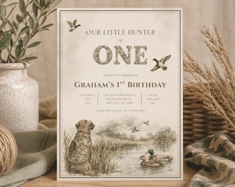 Little Hunter 1st Birthday Invitation, Mallard Duck Theme (Digital Download)