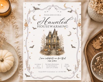 Haunted Housewarming Invitation, Halloween Party Invite, Editable Canva Template (Digital Download)