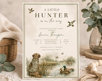 Duck Hunting Baby Shower Invitation, Little Hunter On The Way Invite, Mallards (Digital Download)