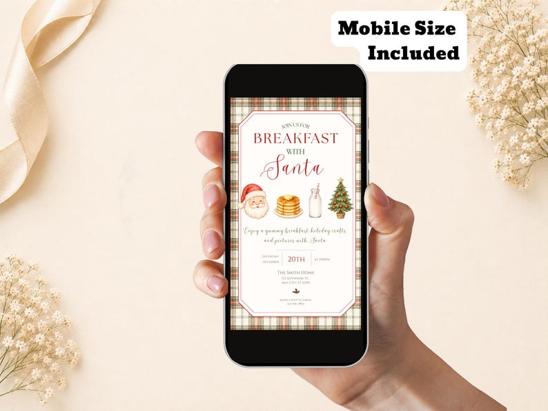 Mall för frukost med jultomten, julinbjudan i akvarell (digital nedladdning) bild 4