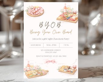 Bring Your Own Board Invite, Charcuterie Party Invitation, Girls Night Wine & Cheese, Editable Canva Template, BYOB Party