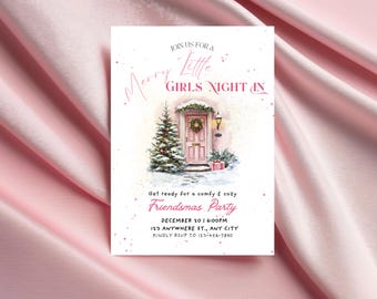 Frohe kleine Mädchen Nacht in laden | Bearbeitbar Urlaub Mädchen Nacht einladen | Weihnachten Leinwand Vorlage | Printable & Mobile Digital Download