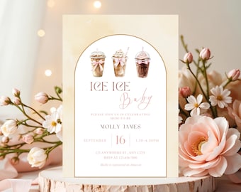 Eis Eis Baby Mädchen Dusche einladen • Eiskaffee Babyparty Einladung • Canva Vorlage • druckbare & mobile digitaler Download