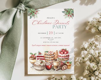 Weihnachts-Dessert-Party Einladung | Urlaub Dessert einladen | Bearbeitbare Canva Vorlage | Druckbare & digitaler Download | Süsse Weihnachtsfeier