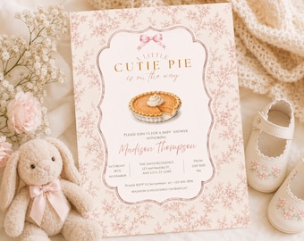 Pumpkin Pie Baby Shower Invitation, Fall Baby Girl Shower, Editable Canva Template (Digital Download)