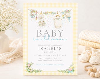 Invitation pour une fête prénatale sur le thème des fleurs | Style floral vintage jaune pastel (Téléchargement numérique)