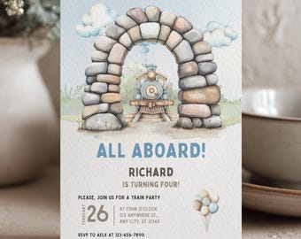 Zug-Geburtstags-Einladung | Choo Choo Party einladen | Bearbeitbare Canva Vorlage | Kindergeburtstag | Printable & Mobile Digital Download