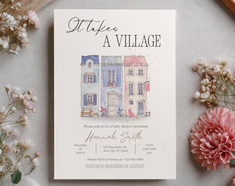 It Takes a Village Baby Shower Invite | Gender Neutral Printable & Mobile Template | Editable Canva Baby Shower Invitation