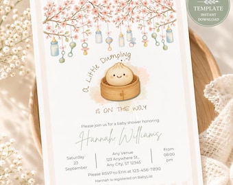 Une petite boulette est en route faire-part de fête prénatale | Modèle de toile modifiable | Imprimable et mobile | Invitation au téléchargement numérique